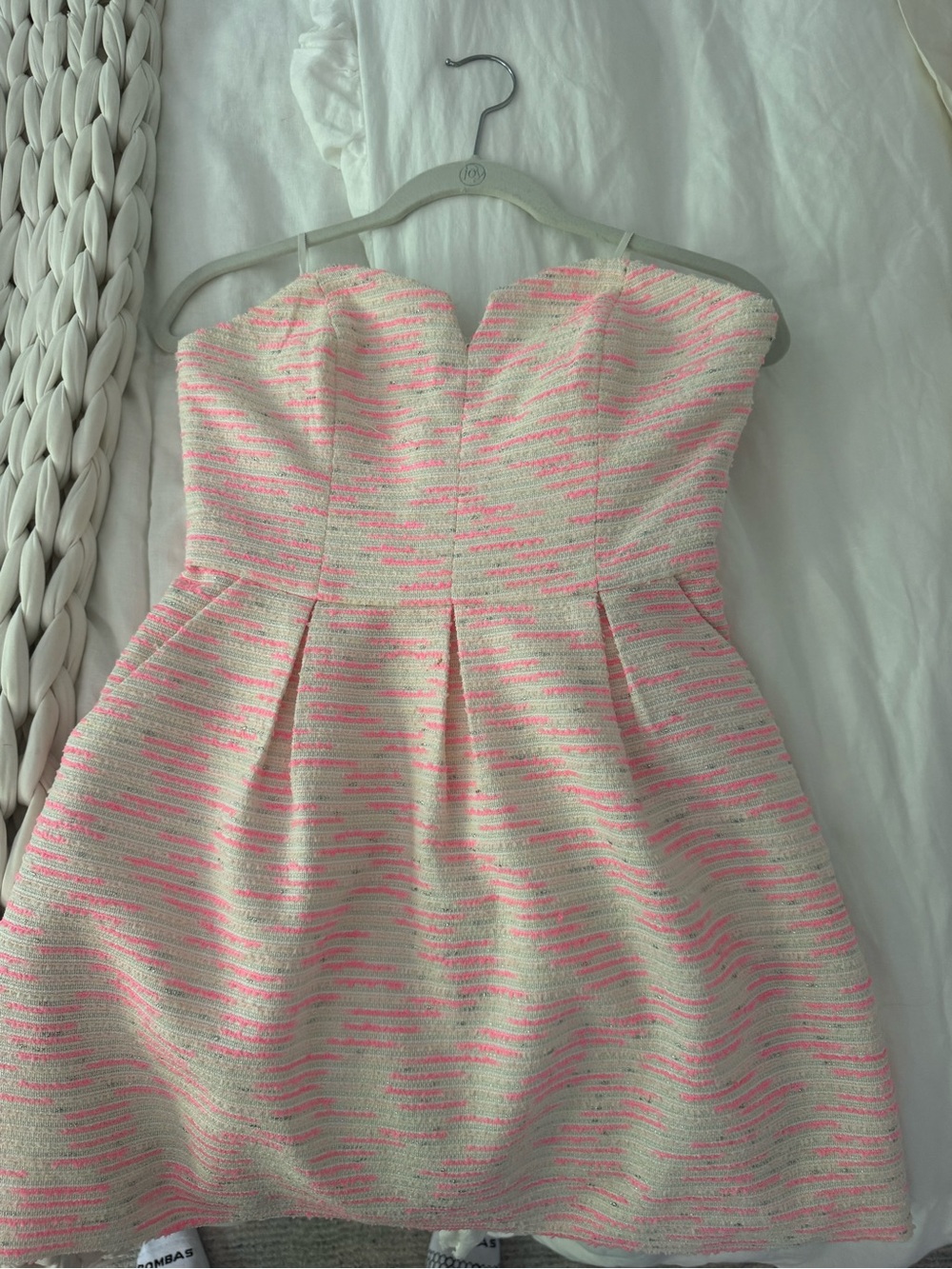 J. Crew Strapless Cream and Pink Textured Mini Dress